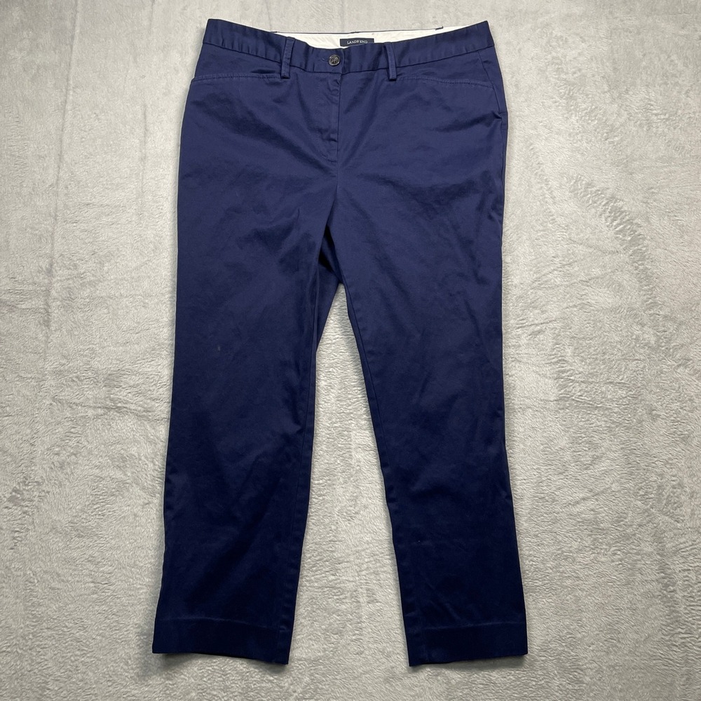 Lands' End Chino Pants Womens 12 Navy Blue Mid Rise Straight Leg Cotton Blend